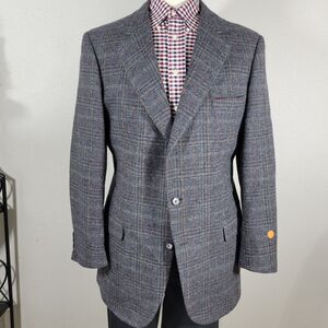 VTG John Alexander Men's Tweed Sport Coat‎ Blazer Two Button Plaid Gray Sz 44R